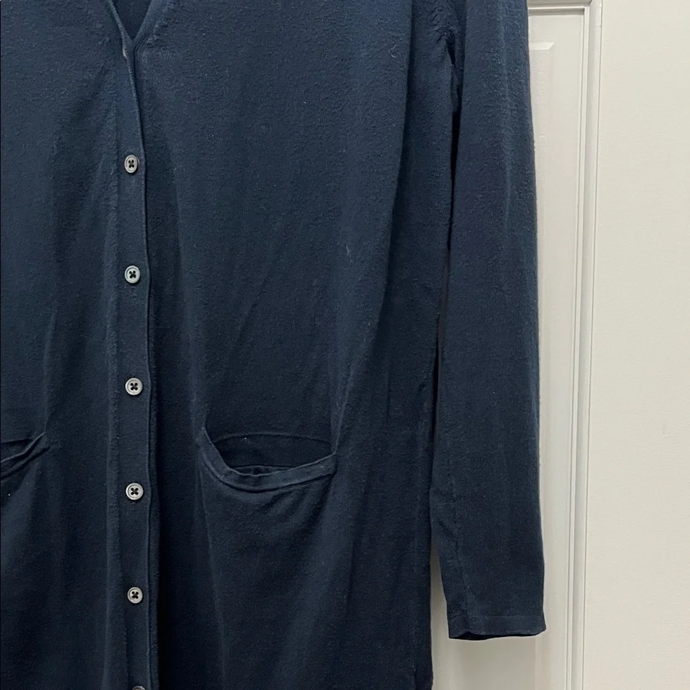 J. Jill 100% Cotton Long Line Duster Navy Blue Cardigan - Size L